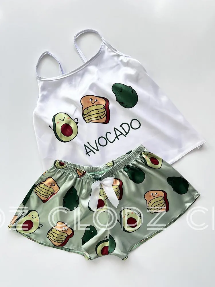 ست لباس خواب ساتن طرح آووکادو